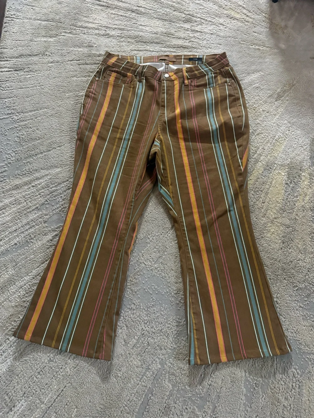 Judy Blue flare jeans mid rise stripe Stretch brown pink yellow blue 18W - Picture 2 of 12